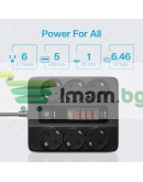 Разклонител с 6 гнезда 3.4А 4 USB Порта и 1 Type-c 3000W